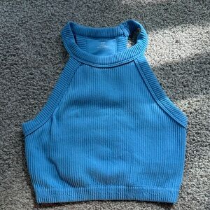 aerie Ribbed High-Neck Crop Top in Bright Blue